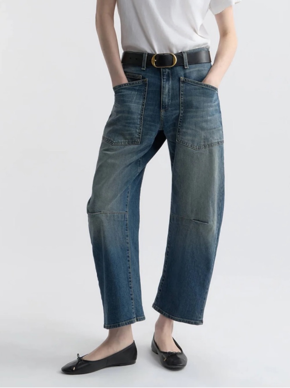 Nili Lotan Shon Mid-Rise Stretch Bow-Leg Denim Jeans Blue Size 29